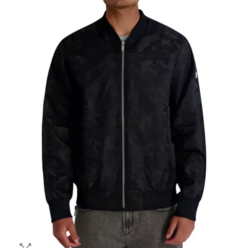 Karl Lagerfeld Paris Black Camo Bomber Jacket $250 Small